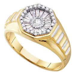 0.50 CTW Mens Diamond Two-tone Concave Cluster Ribbed Ring 14KT Yellow Gold - REF-67Y4X