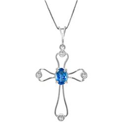 Genuine 0.57 ctw Blue Topaz & Diamond Necklace Jewelry 14KT White Gold - REF-40W8Y