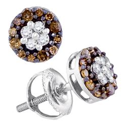 0.33 CTW Cognac-brown Color Diamond Cluster Stud Earrings 10KT White Gold - REF-16K4W