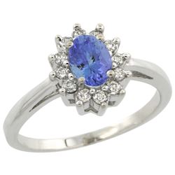 Natural 0.67 ctw Tanzanite & Diamond Engagement Ring 14K White Gold - REF-49V9F