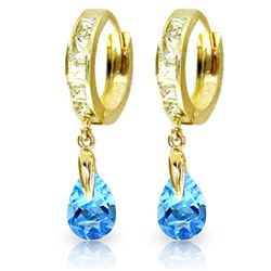 Genuine 4.2 ctw White Topaz & Blue Topaz Earrings Jewelry 14KT Yellow Gold - REF-51T5A