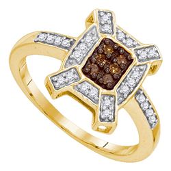 0.20 CTW Cognac-brown Color Diamond Square Ring 10KT Yellow Gold - REF-18K2W