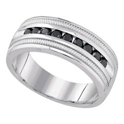 0.50 CTW Mens Black Color Diamond Wedding Ring 10KT White Gold - REF-71N9F