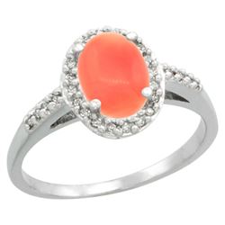 Natural 1.25 ctw Coral & Diamond Engagement Ring 10K White Gold - REF-25W5K