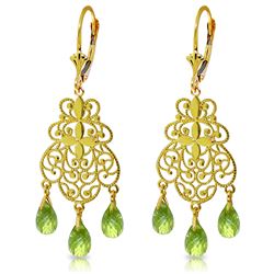 Genuine 3.75 ctw Peridot Earrings Jewelry 14KT Yellow Gold - REF-58X3M