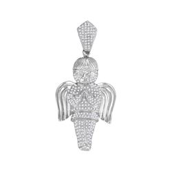 1.7 CTW Mens Diamond Praying Angel Charm Pendant 10KT White Gold - REF-97K4W
