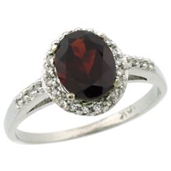 Natural 1.3 ctw Garnet & Diamond Engagement Ring 14K White Gold - REF-32W7K