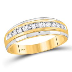 0.25 CTW Mens Diamond Single Row Grooved Wedding Ring 10KT Yellow Gold - REF-24K2W