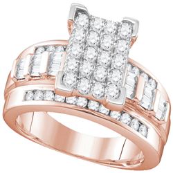 1.01 CTW Diamond Rectangle Cluster Bridal Engagement Ring 10KT Rose Gold - REF-67H4M