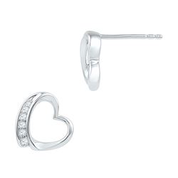0.10 CTW Diamond Heart Stud Earrings 10KT White Gold - REF-19X4Y