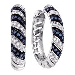 0.50 CTW Blue Color Diamond Horiztonal Lightweight Hoop Earrings 10KT White Gold - REF-64H4M