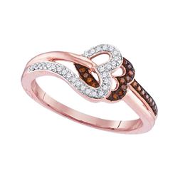 0.15 CTW Red Color Diamond Heart Love Ring 10KT Rose Gold - REF-19Y4X