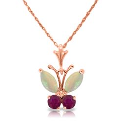 Genuine 0.70 ctw Opal & Ruby Necklace Jewelry 14KT Rose Gold - REF-25Z3N