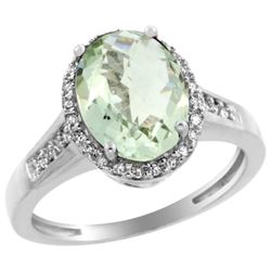 Natural 2.49 ctw Green-amethyst & Diamond Engagement Ring 14K White Gold - REF-42G2M