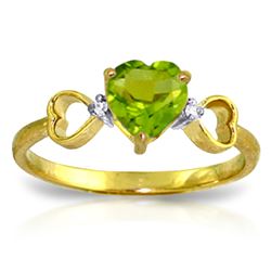 Genuine 0.96 ctw Peridot & Diamond Ring Jewelry 14KT Yellow Gold - REF-41Z4N