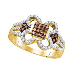 0.45 CTW Cognac-brown Color Diamond Square Cluster Ring 10KT Yellow Gold - REF-34Y4X