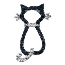 0.20 CTW Black Color Diamond Kitty Cat Outline Pendant 10KT White Gold - REF-11K2W