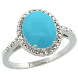 Natural 2.42 ctw Turquoise & Diamond Engagement Ring 14K White Gold - REF-41Z7Y