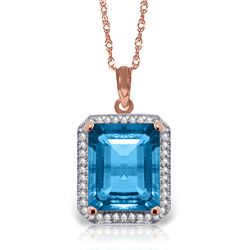 Genuine 7.8 ctw Blue Topaz & Diamond Necklace Jewelry 14KT Rose Gold - REF-72V8W