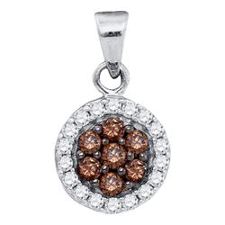0.40 CTW Cognac-brown Color Diamond Framed Flower Pendant 10KT White Gold - REF-19F4N