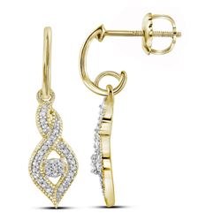 0.15 CTW Diamond Dangle Oval Earrings 10KT Yellow Gold - REF-19M4H