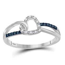 0.11 CTW Blue Color Diamond Captured Heart Ring 10KT White Gold - REF-14K9W