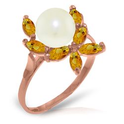 Genuine 2.65 ctw Pearl & Citrine Ring Jewelry 14KT Rose Gold - REF-28P5H