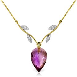 Genuine 9.52 ctw Amethyst & Diamond Necklace Jewelry 14KT Yellow Gold - REF-36Z3N