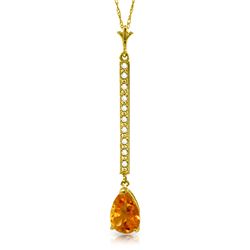 Genuine 1.80 ctw Citrine & Diamond Necklace Jewelry 14KT Yellow Gold - REF-33R4P