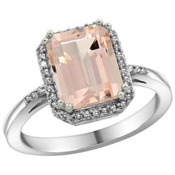 Natural 2.63 ctw Morganite & Diamond Engagement Ring 14K White Gold - REF-60M3H