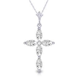 Genuine 1.23 ctw White Topaz & Diamond Necklace Jewelry 14KT White Gold - REF-30H3X