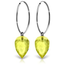 Genuine 18 ctw Quartz Lemon Earrings Jewelry 14KT White Gold - REF-32N4R