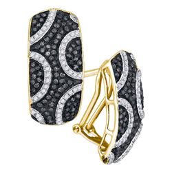 0.75 CTW Black Color Diamond Cluster French-clip Earrings 10KT Yellow Gold - REF-52W4K