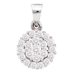 0.50 CTW Diamond Circle Flower Cluster Pendant 14KT White Gold - REF-37Y5X