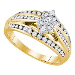 0.62 CTW Princess Diamond Cluster Bridal Engagement Ring 14KT Yellow Gold - REF-75Y2X