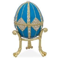 3.15" Crystal Rhombus On Blue Enamel Faberge Inspired Egg