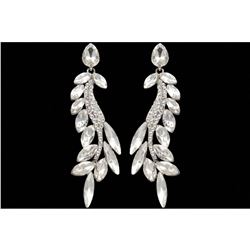 Rhodium Plated Clear Crystal Rhinestone Wedding Drop Earrings