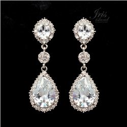 Rhodium Plated Clear Crystal Rhinestone Drop Dangle Earrings
