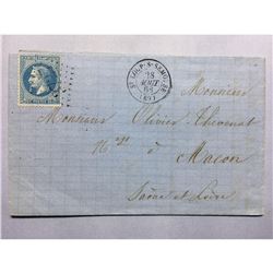1868 French Original Postmarked Handwritten Envelope with Letter