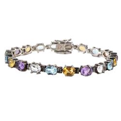Multi Gemstone Sterling Silver Tennis Bracelet