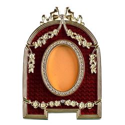 Red Enameled Semicircular Russian Royal Faberge-Inspired Picture Frame