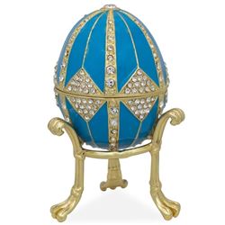 3.15" Crystal Rhombus On Blue Enamel Faberge Inspired Egg