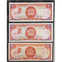 1979 Trinidad and Tobago 1 Dollar Banknotes 3 PC