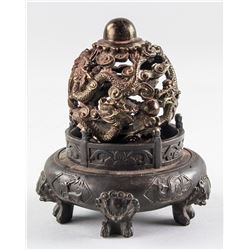 Chinese Bronze Double Dragon Censer