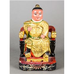 Chinese Gilt Wood Imperial Man Seated on Red Chair