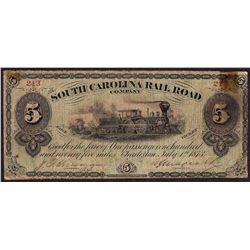 1873 $5 South Carolina Rail Road Company Obsolete Note