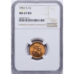 1951-S Lincoln Wheat Cent Coin NGC MS67RD