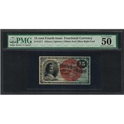 1863 Fifteen Cents Fourth Issue Fractional Currency Note PMG About Uncirculated