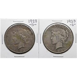 Lot of (2) 1923-S $1 Peace Silver Dollar Coins