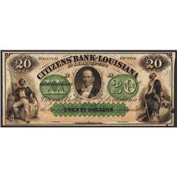 1800's $20 Citizens Bank of Louisiana Obsolete Note